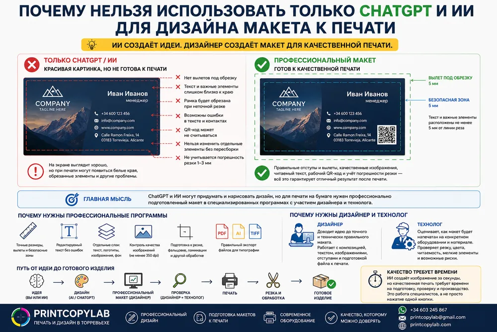 Почему не стоит делать дизайн и макет к печати только с помощью ChatGPT и ИИ