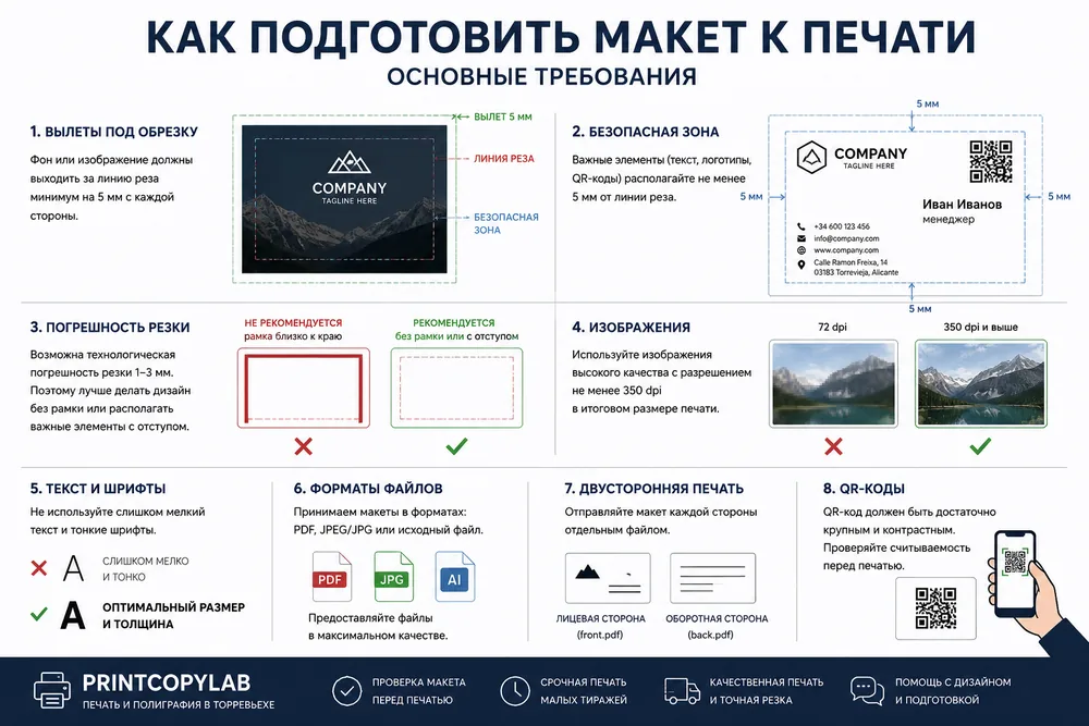 Как подготовить визитку и макет к печати - основные требования: размер, вылеты и безопасная зона